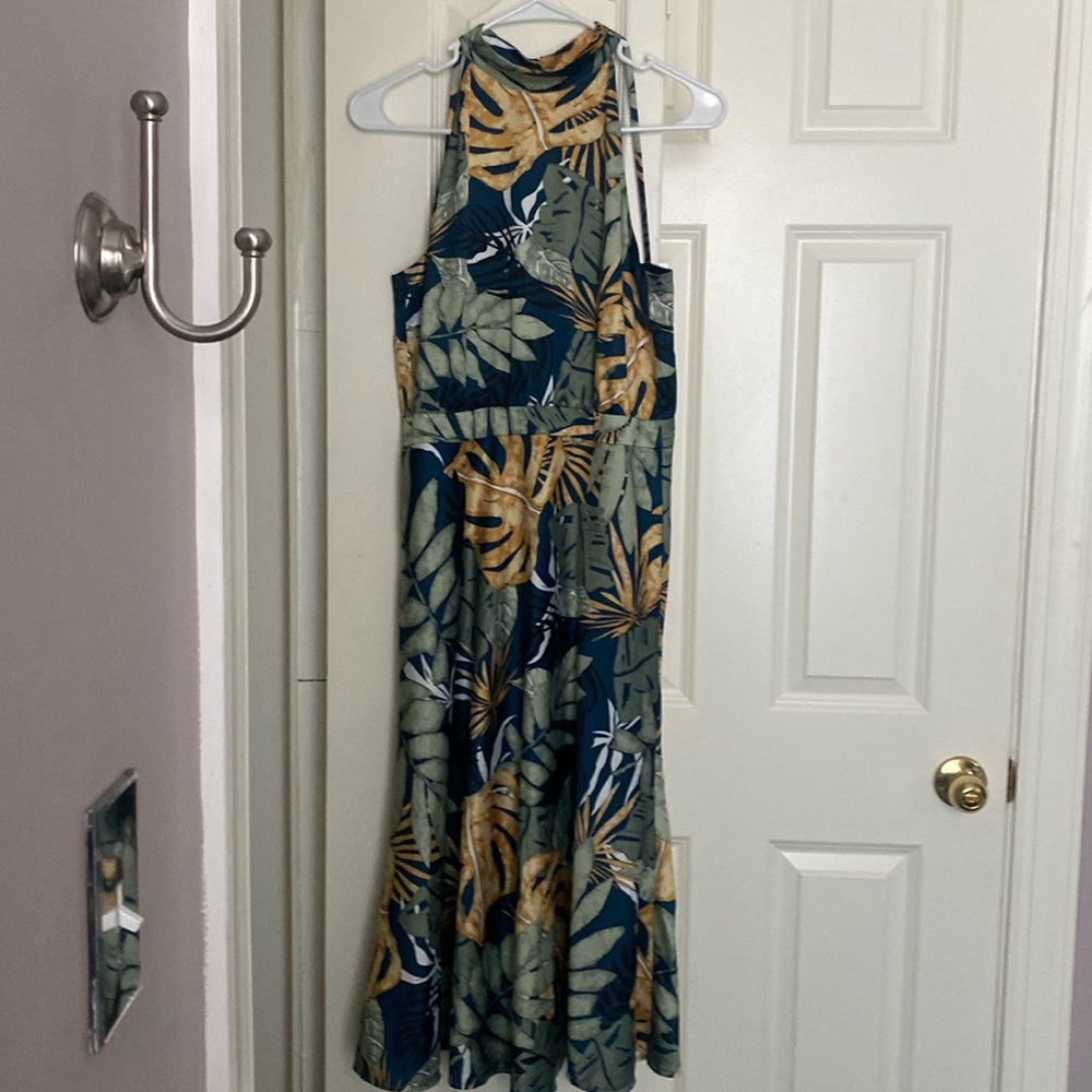 Navy floral halter dress